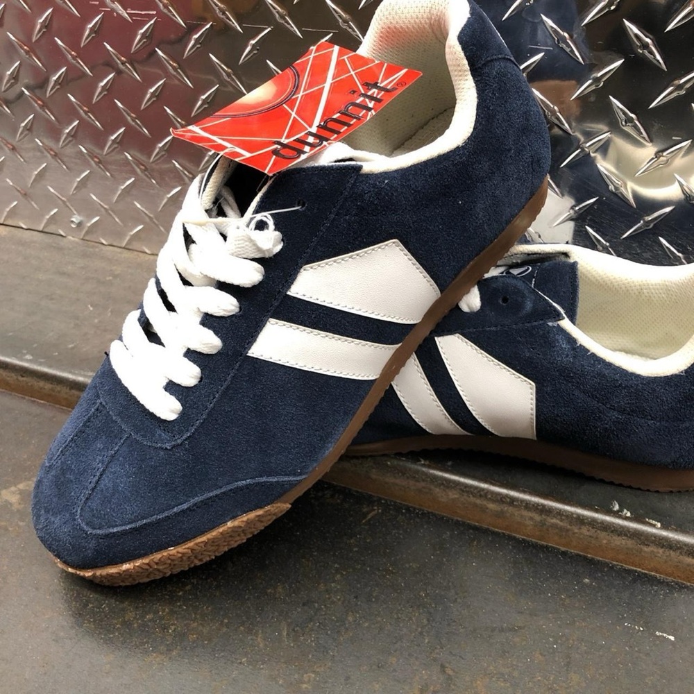 Navy Suede Sneakers with White Stripes - Men's Casual Trainers